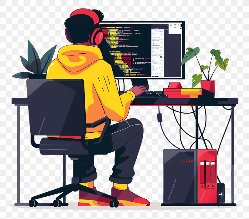 Programmer Coding - Programmer Working At Desk, PNG, 3644x3216px ...