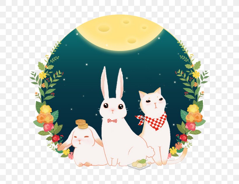 Mooncake Mid-Autumn Festival Moon Rabbit Change Illustration, PNG, 658x631px, Mooncake, Cat, Change, Christmas Ornament, Easter Download Free