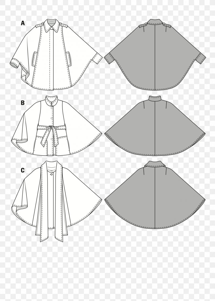 Hoodie Burda Style Cape Sewing Pattern, PNG, 1286x1800px, Hoodie, Belt, Black And White, Burda Style, Cape Download Free