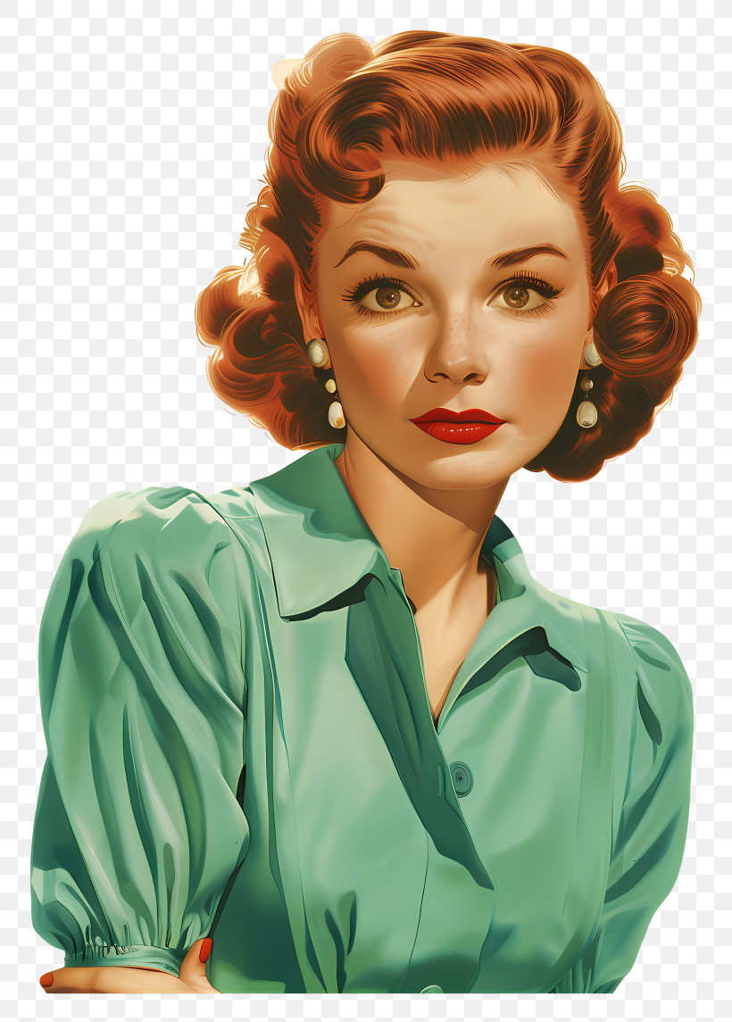 Fashion Retro Woman - Retro Vintage Woman Portrait In Green Blouse PNG