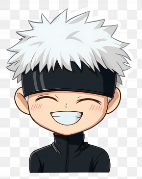 Gojo - Chibi Character With Headband Smiling PNG