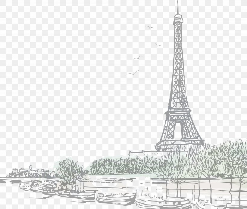 Eiffel Tower Seine Sacré-Cœur, Paris Drawing, PNG, 4000x3395px, Eiffel Tower, Artwork, Black And White, Drawing, France Download Free