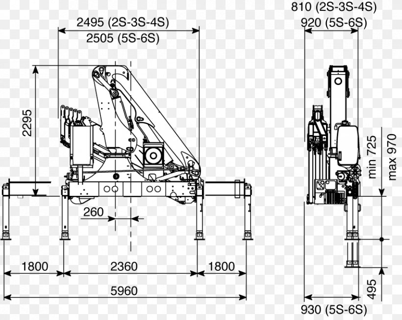 Mobile Crane Technical Drawing Diagram, PNG, 852x678px, Crane, Artwork, Black And White, Diagram, Drawing Download Free