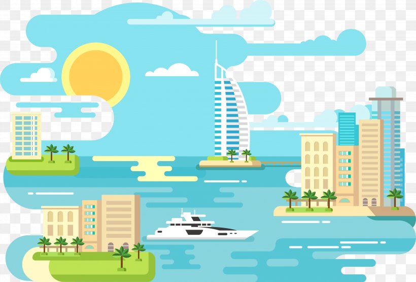 Beach Royalty-free Flat Design Illustration, PNG, 2864x1941px, Beach, Area, Building, Cartoon, City Download Free