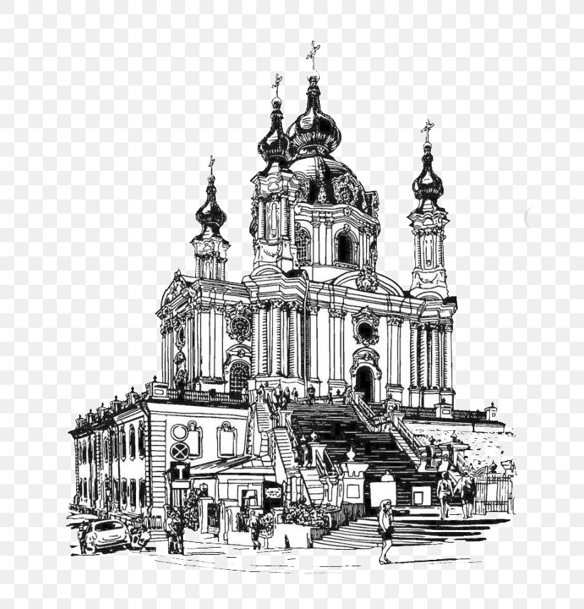 Kiev Eastern Orthodox Church Drawing Illustration, PNG, 700x855px, Kiev, Andrew, Architecture, Black And White, Building Download Free