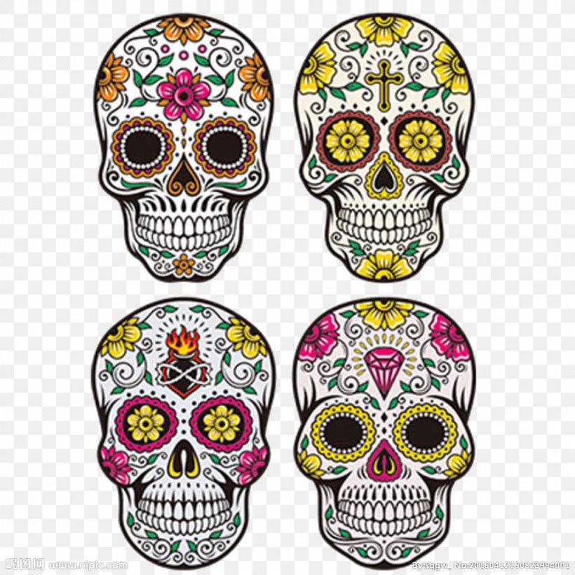 Calavera Day Of The Dead Skull Illustration, PNG, 1024x1024px, Calavera, Bone, Color, Day Of The Dead, Death Download Free