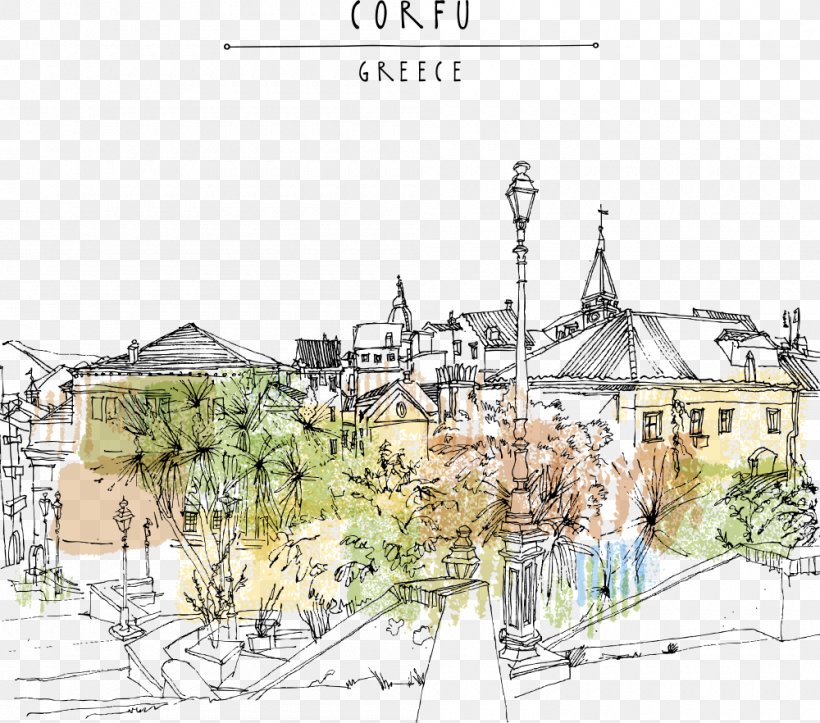 Corfu Drawing Graphic Design Illustration, PNG, 1000x882px, Corfu, Architecture, Area, Art, Drawing Download Free