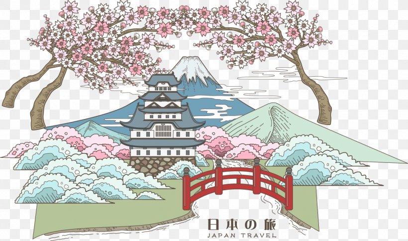 Japan Travel Illustration, PNG, 1356x802px, Japan, Art, Creative Arts, Drawing, Flower Download Free