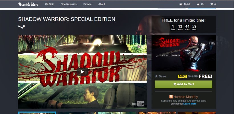 Shadow Warrior Hard Reset Humble Bundle Video Game Steam, PNG, 1350x663px, 3d Realms, Shadow Warrior, Advertising, Display Advertising, Flying Wild Hog Download Free