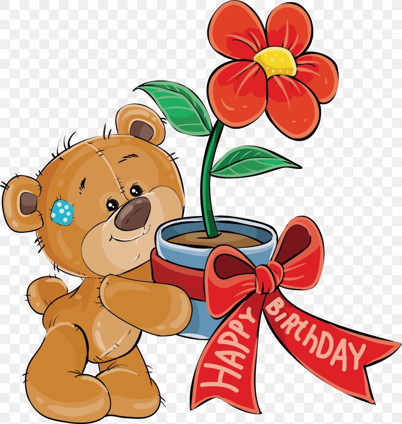 A Bear With A Flowerpot, PNG, 2764x2910px, Watercolor, Cartoon, Flower, Frame, Heart Download Free
