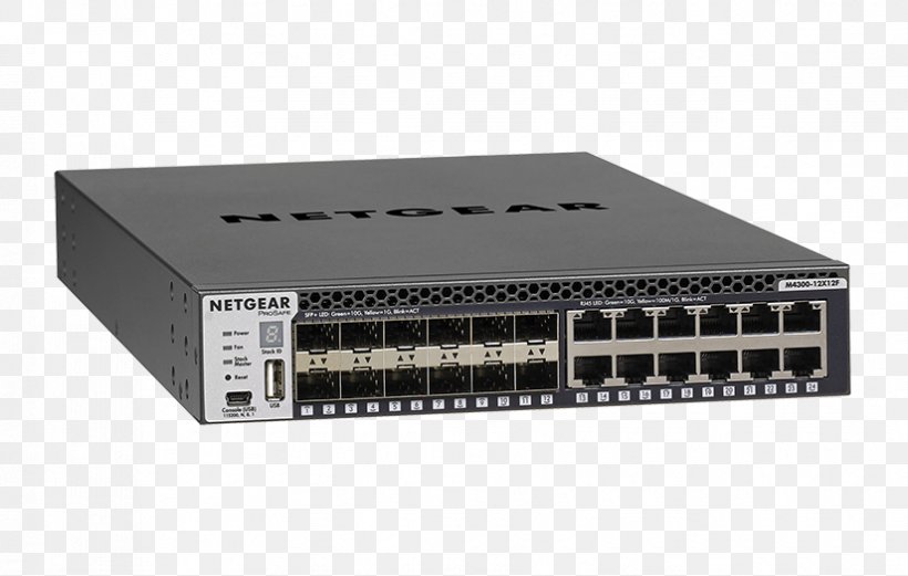 10 Gigabit Ethernet Stackable Switch Network Switch NETGEAR ProSAFE M4300-8X8F, PNG, 825x525px, 10 Gigabit Ethernet, 19inch Rack, Computer Network, Electronic Component, Electronic Device Download Free