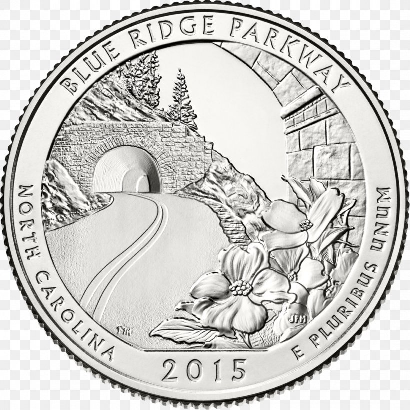 Blue Ridge Parkway Quarter Denver Mint United States Mint Coin, PNG, 1080x1081px, 50 State Quarters, Blue Ridge Parkway, Black And White, Blue Ridge Mountains, Coin Download Free