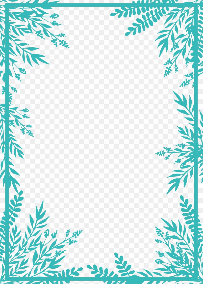 Small Fresh Green Branches Border, PNG, 2158x3016px, Green, Aqua, Area, Black And White, Blue Download Free