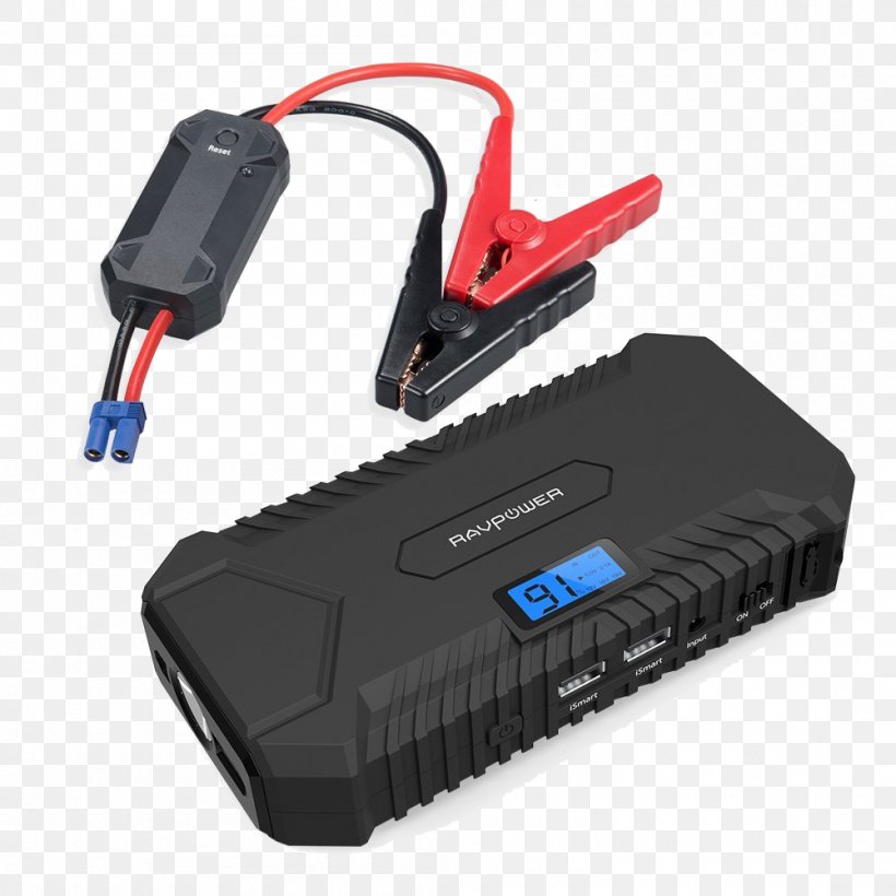 Battery Charger Car Jump Start RAVPower Starter, PNG, 1000x1000px, Battery Charger, Ac Adapter, Adapter, Ampere Hour, Automotive Battery Download Free