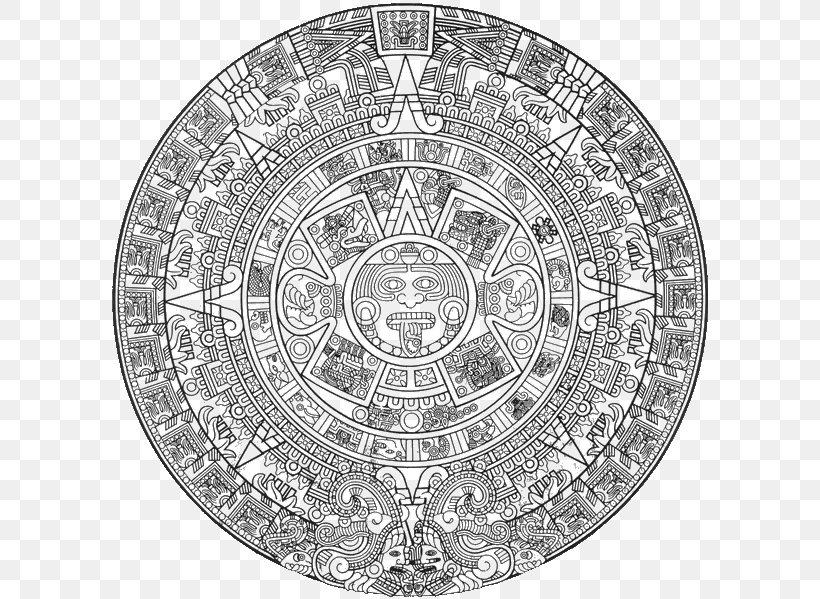 Aztec Calendar Stone Maya Civilization Aztec Empire Mesoamerica, PNG, 600x599px, Aztec Calendar Stone, Aztec, Aztec Calendar, Aztec Empire, Black And White Download Free
