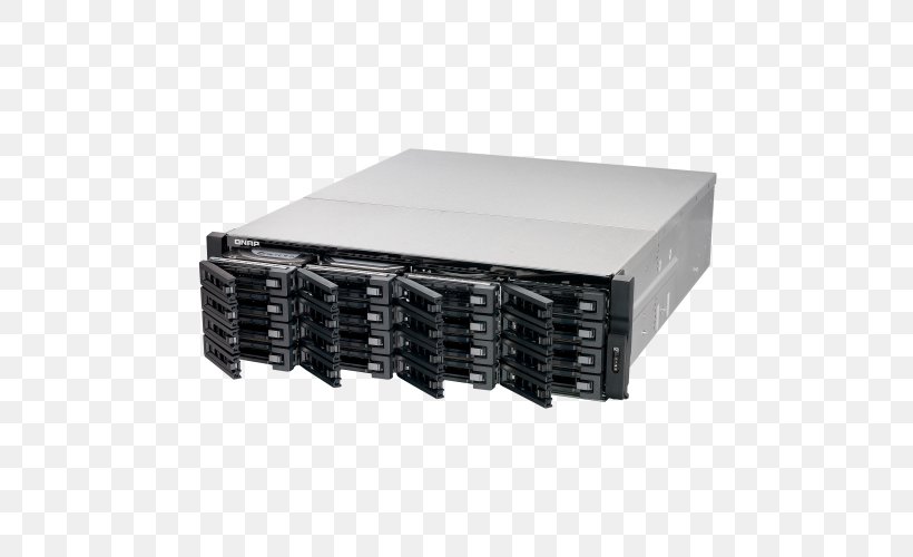 Network Storage Systems Serial ATA Serial Attached SCSI Qnap Tvs-EC1680U-sas-Rp R2 Nas Rack Ethernet Lan Black QNAP TVS-EC1680U-SAS-RP 16-Bay Diskless NAS Server, PNG, 500x500px, 19inch Rack, Network Storage Systems, Computer Component, Computer Servers, Data Storage Download Free