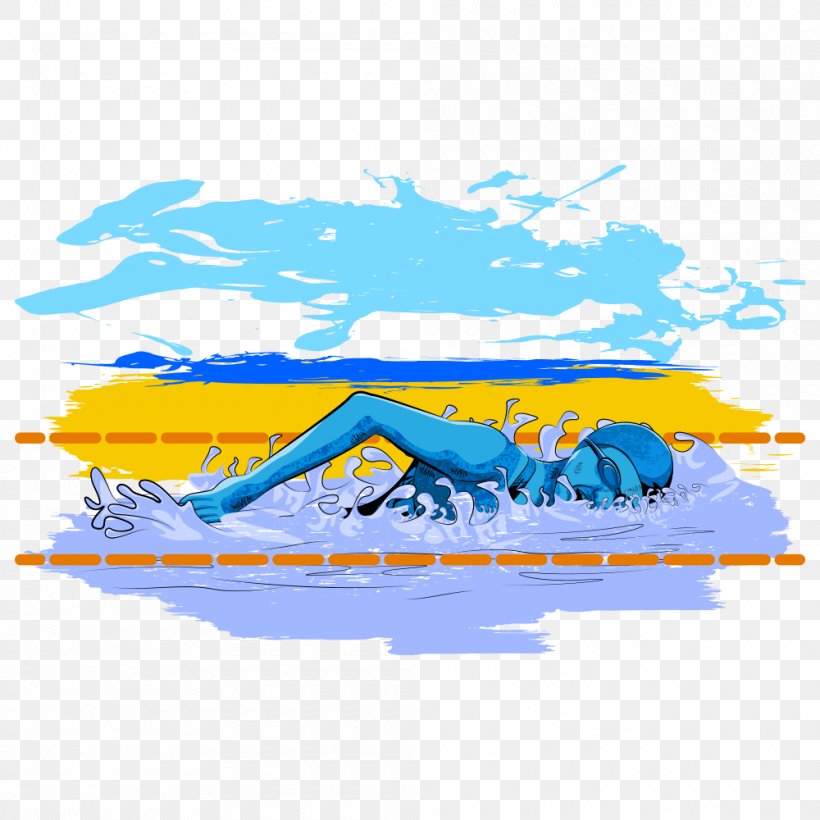 Cartoon Swimming Pool, PNG, 1000x1000px, Swimming, Area, Art, Blue, Cartoon Download Free