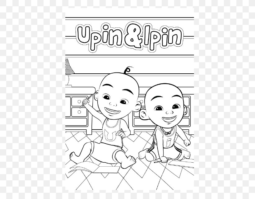 Upin Black And White Book Line Art, PNG, 640x640px, Watercolor, Cartoon, Flower, Frame, Heart Download Free