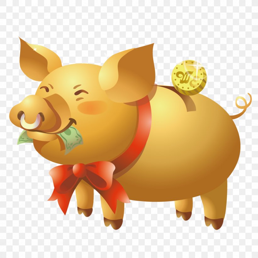 Pig Adobe Illustrator Clip Art, PNG, 1000x1000px, Pig, Carnivoran, Gold, Pig Like Mammal, Piggy Bank Download Free