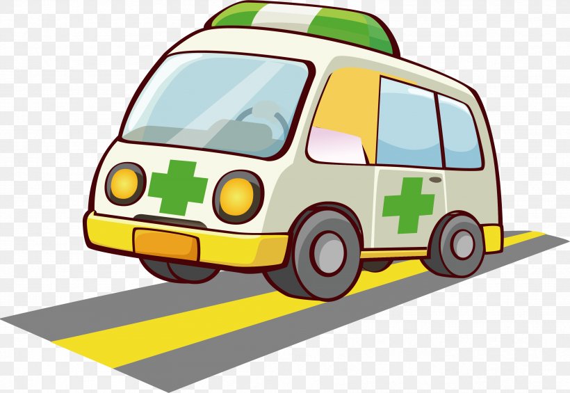 Ambulance Cartoon Poster, PNG, 3439x2370px, Ambulance, Automotive Design, Brand, Car, Cartoon Download Free