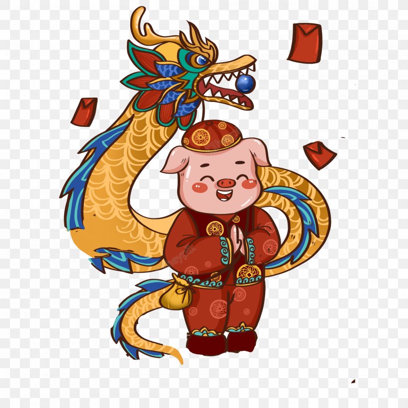 Chinese New Year Dragon Cartoon, PNG, 2000x2000px, Dragon Dance, Art, Cartoon, Chinese New Year, Dance Download Free