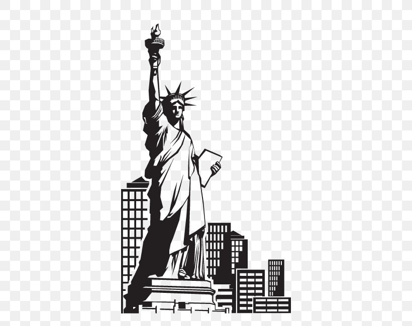 Statue Of Liberty Wall Decal, PNG, 650x650px, Statue Of Liberty, Art, Black And White, Cartoon, Decal Download Free