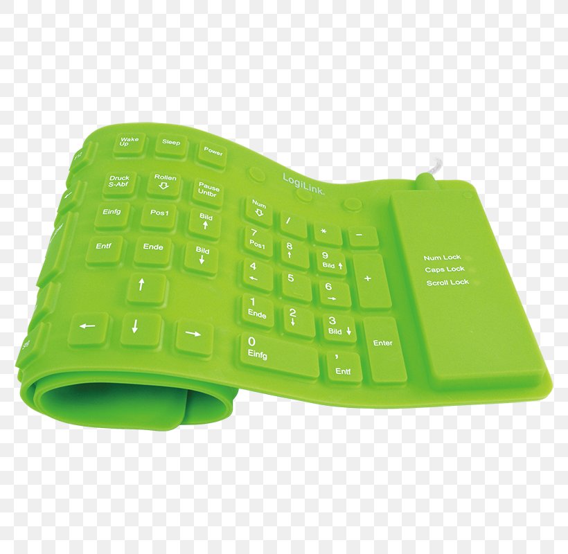 Computer Keyboard LogiLink Flexible Waterproof Keyboard Numeric Keypads PS/2 Port Space Bar, PNG, 800x800px, Computer Keyboard, Computer Component, Footwear, Green, Industrial Design Download Free