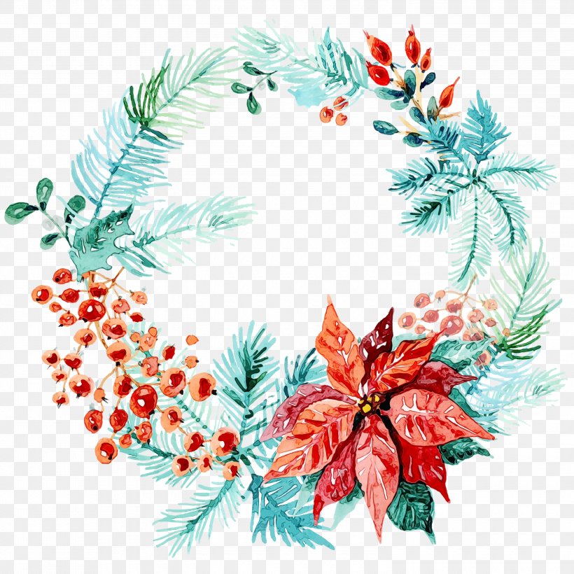 Wreath Watercolor Painting Christmas Day Garland, PNG, 3000x3000px, Wreath, Art, Branch, Christmas Card, Christmas Day Download Free