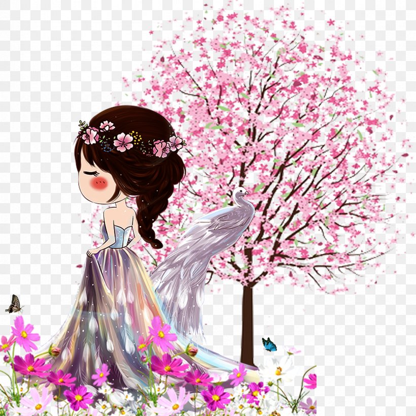 Cherry Blossom Tree, PNG, 2362x2362px, Watercolor, Cartoon, Flower, Frame, Heart Download Free