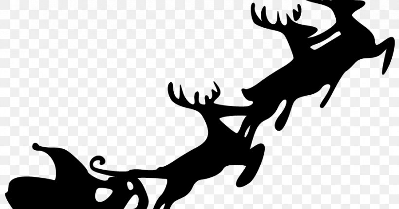 Santa Claus Reindeer Sled Christmas Clip Art, PNG, 921x483px, Santa Claus, Antler, Artwork, Black And White, Christmas Download Free