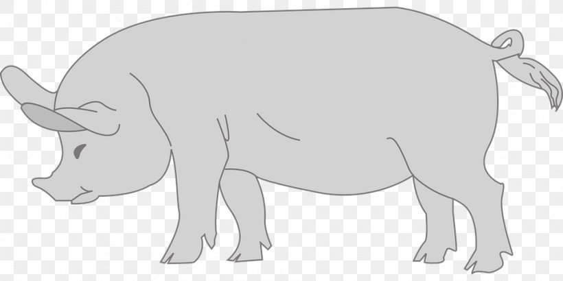 Pig Cattle Clip Art, PNG, 960x480px, Pig, Animal Figure, Artwork, Black And White, Cartoon Download Free