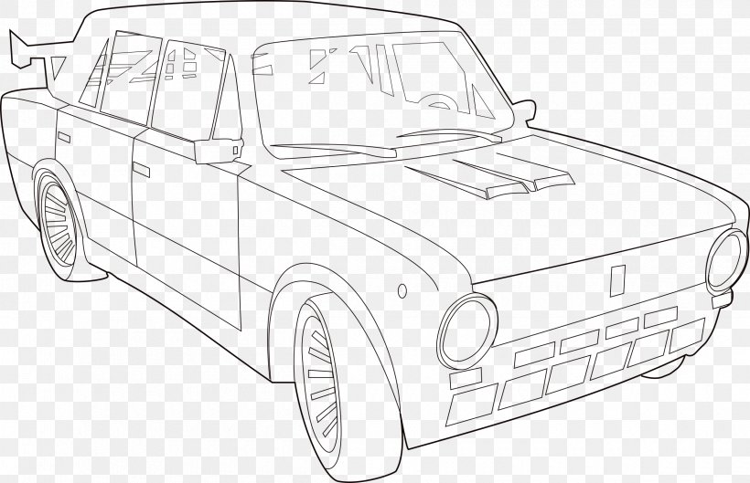 Car Lada Coloring Book Clip Art, PNG, 2400x1549px, Car, Artwork, Automotive Design, Automotive Exterior, Black And White Download Free