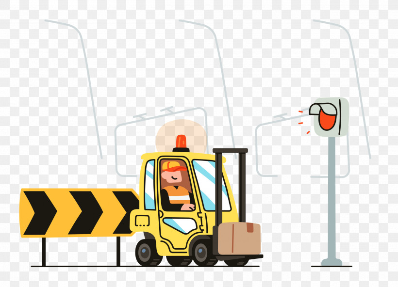Road Works, PNG, 2500x1805px, Cartoon, Comics, Drawing, Forklift, Machine Download Free