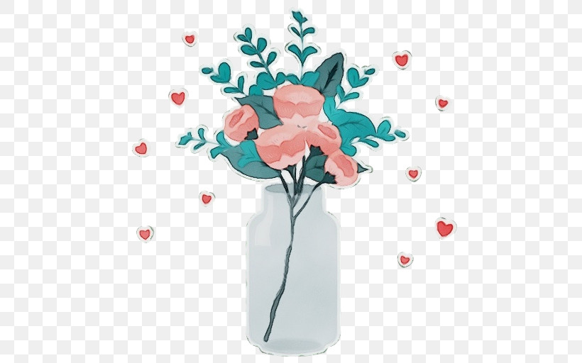 Vase Turquoise Flower Pink Plant, PNG, 512x512px, Watercolor, Bouquet, Cut Flowers, Flower, Paint Download Free
