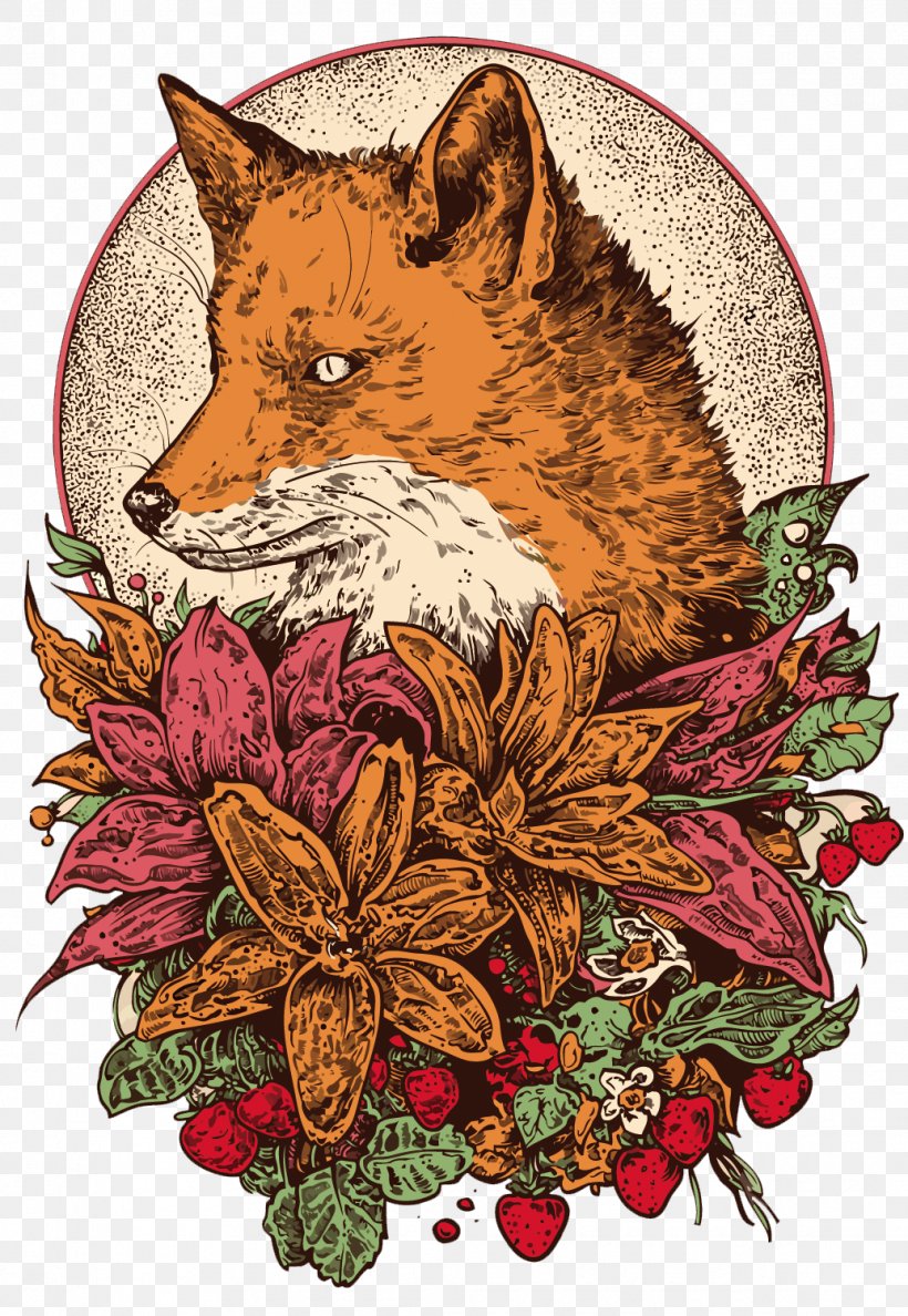 T-shirt Red Fox Hoodie Designer Illustration, PNG, 1035x1500px, Tshirt, Adidas, Art, Carnivoran, Cartoon Download Free