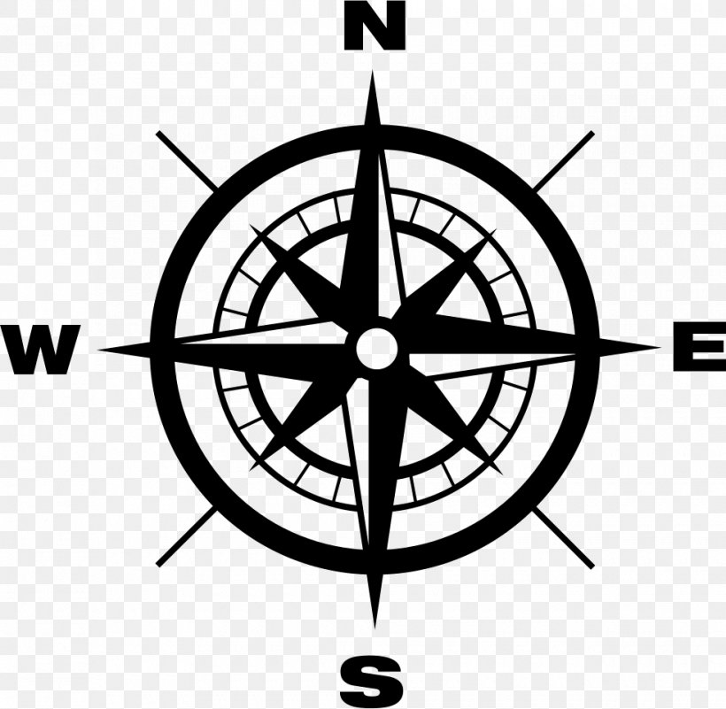 North Cardinal Direction Compass, PNG, 980x958px, North, Area, Artwork, Bicycle Wheel, Black And White Download Free