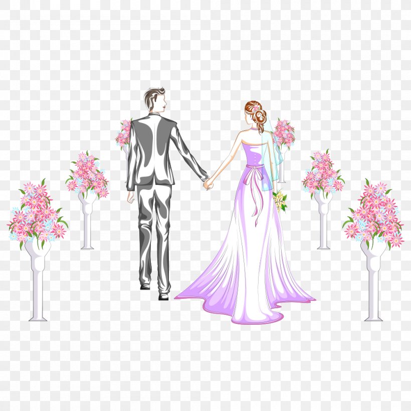 Wedding Reception Illustration, PNG, 1000x1000px, Watercolor, Cartoon, Flower, Frame, Heart Download Free