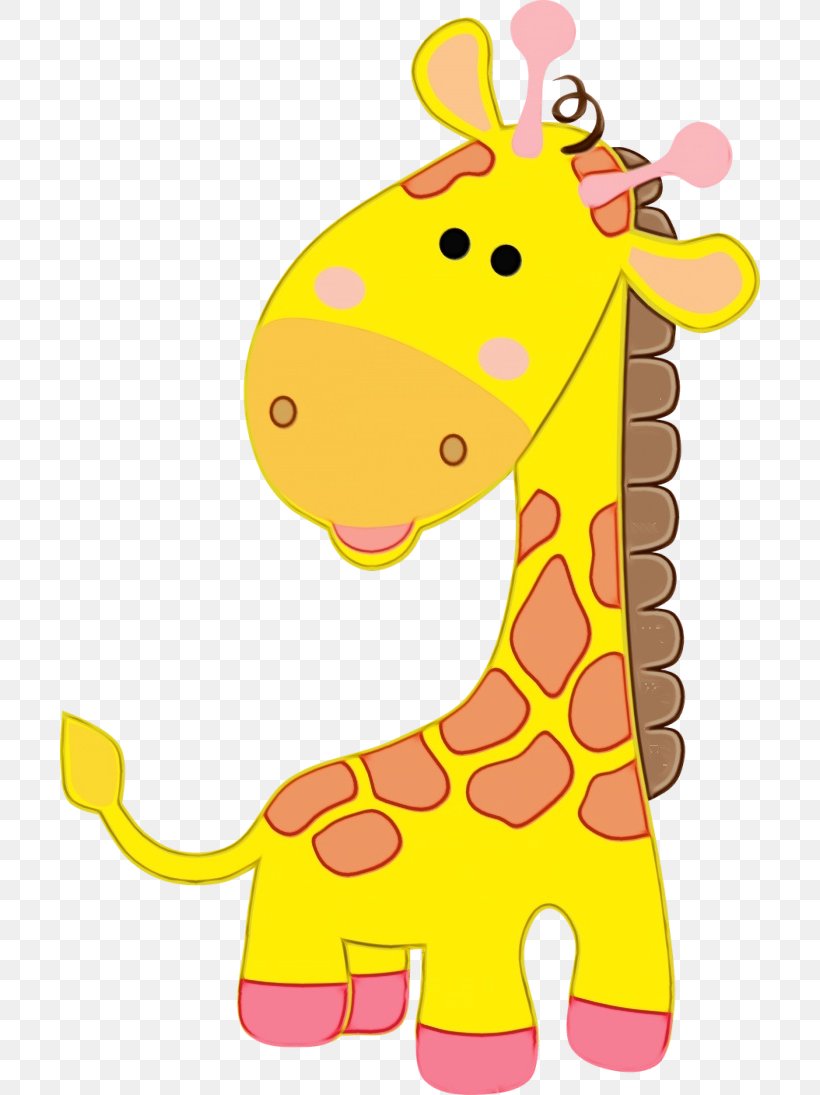 Giraffe Giraffidae Yellow Clip Art Cartoon, PNG, 700x1095px, Watercolor, Animal Figure, Cartoon, Giraffe, Giraffidae Download Free