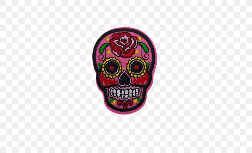 Calavera Embroidered Patch Iron-on Embroidery Day Of The Dead, PNG, 500x500px, Calavera, Applique, Bone, Day Of The Dead, Embroidered Patch Download Free