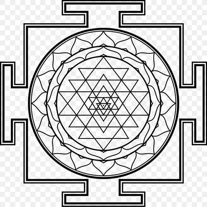 Sri Yantra Mandala Sacred Geometry, PNG, 1024x1024px, Yantra, Aghori, Area, Black And White, Chakra Download Free