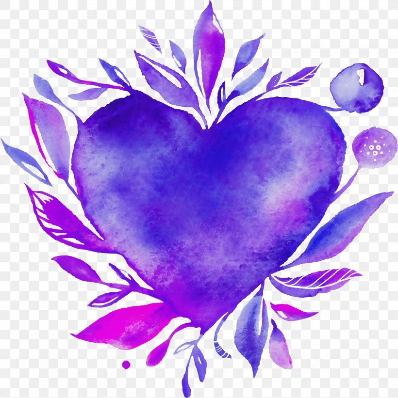 Violet Purple Heart Plant Petal, PNG, 2919x2926px, Watercolor, Flower, Heart, Paint, Petal Download Free