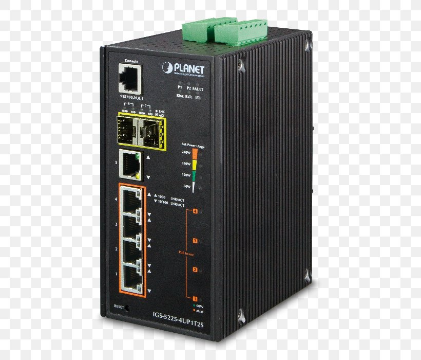 Industrial Modbus L2+ 4-Port Gigabit Ultra PoE Managed DIN-rail Ethernet Switch IGS-5225-4UP1T2S Power Over Ethernet Network Switch Gigabit Ethernet, PNG, 700x700px, Power Over Ethernet, Computer Case, Computer Component, Computer Network, Data Download Free