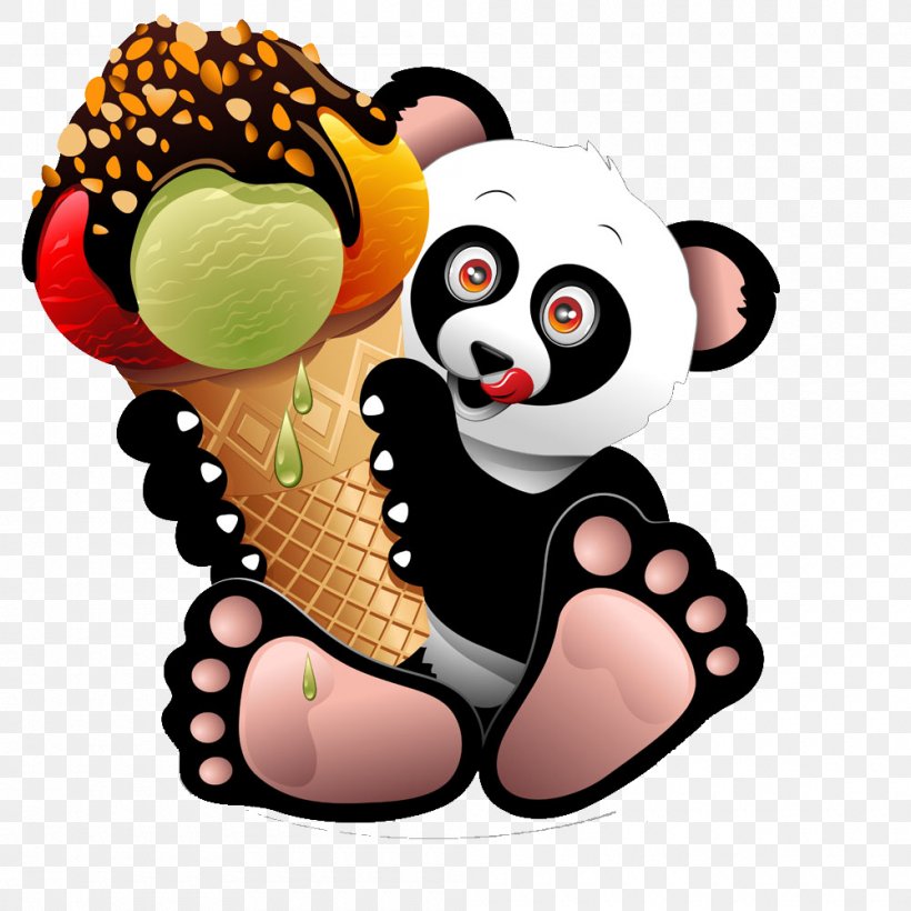 Ice Cream Cone Giant Panda Gelato, PNG, 1000x1000px, Watercolor, Cartoon, Flower, Frame, Heart Download Free