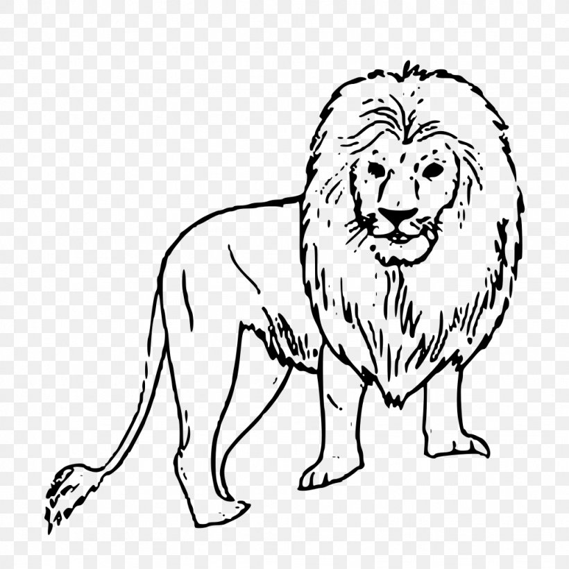 Lion Black And White Drawing Clip Art, PNG, 1024x1024px, Lion, Animal Figure, Artwork, Big Cats, Black And White Download Free