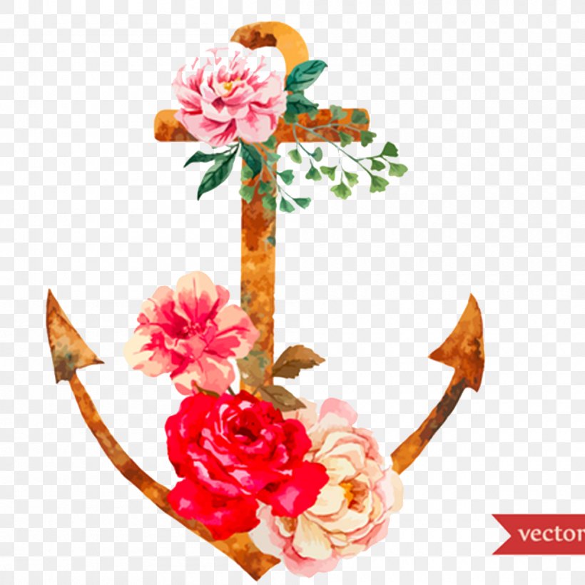 Flower Anchor Illustration, PNG, 1000x1000px, Flower, Anchor, Artificial Flower, Cut Flowers, Drawing Download Free