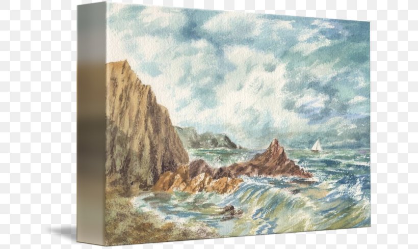 Watercolor Painting Canvas Gallery Wrap Sea, PNG, 650x489px, Painting, Art, Canvas, Cliff, Coast Download Free