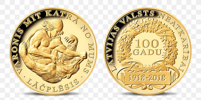Coin Latvia 100 Gold Medal Zēni, PNG, 1000x500px, Coin, Bronze Medal, Cash, Currency, Gold Download Free