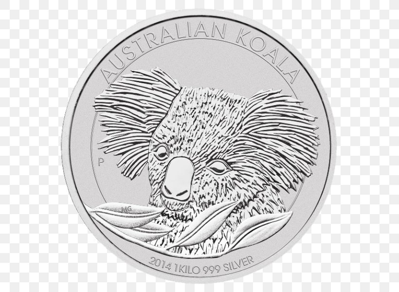 Perth Mint Koala Bullion Coin Silver Coin, PNG, 600x600px, Perth Mint, Australia, Australian Lunar, Australian Silver Kookaburra, Black And White Download Free