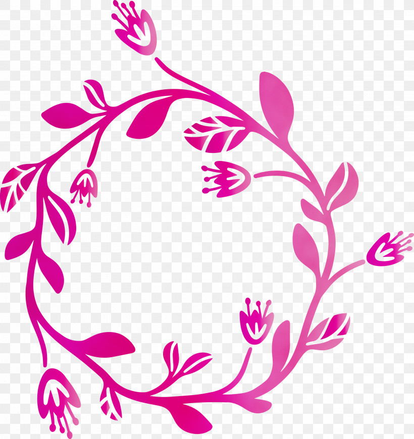 Magenta Pink Branch Leaf Ornament, PNG, 2826x3000px, Flower Frame, Branch, Circle, Floral Frame, Herbaceous Plant Download Free