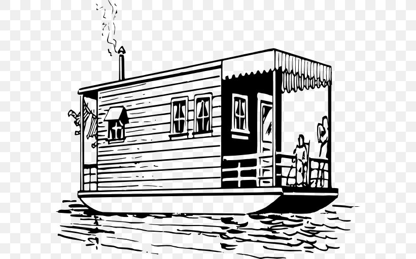 Houseboat Clip Art, PNG, 600x511px, Houseboat, Black And White, Boat, Boathouse, Drawing Download Free